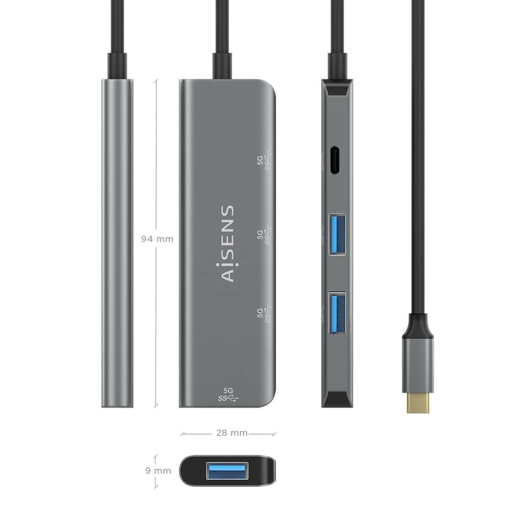 Aisens Hub USB 3.1 USB C USB C Mâle vers 4xType A Femelle 10cm Couleur Neuf - vue 10