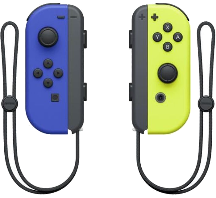 Paire de manettes Joy-Con gauche bleue et droite jaune néon