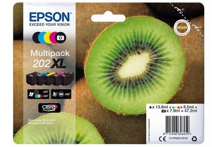 Cartouches d'encre Epson 202XL Multipack 5 couleurs Claria Premium Noir Photo/Cyan/Magenta/Jaune - Neuf