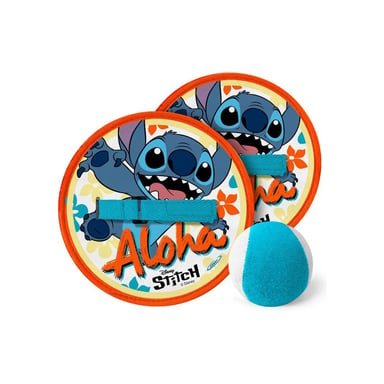 Jeu de lance-attrape Disney Stitch avec 2 raquettes scratch et balle souple adhérente turquoise