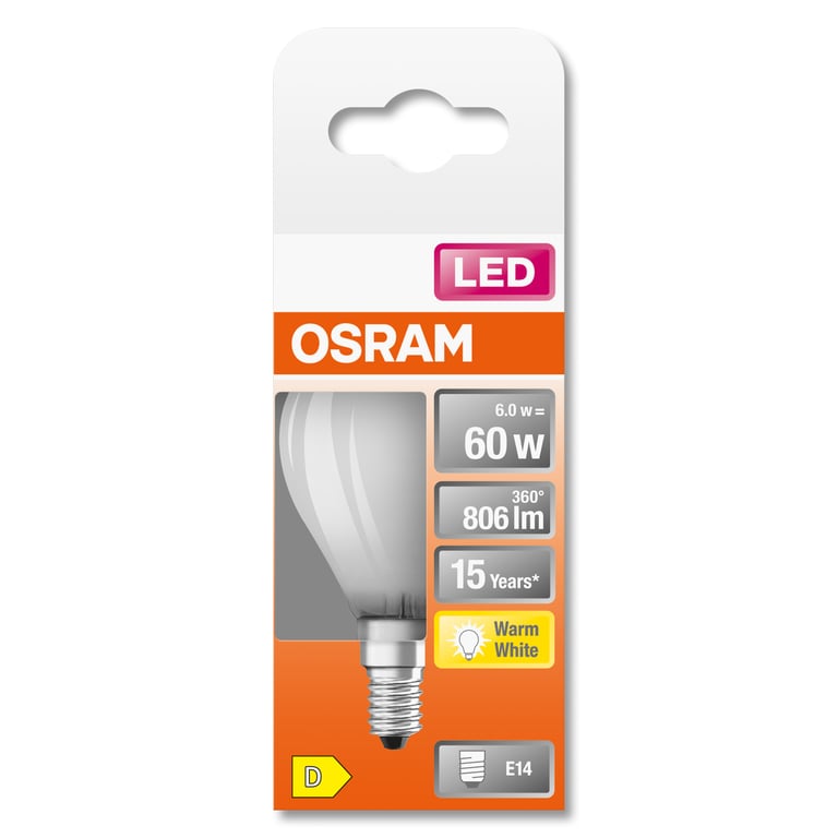OSRAM LED sphérique verre dépoli E14 806lm chaud - vue 2