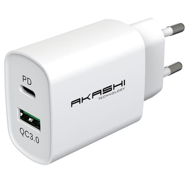 Cargador de red Akashi 20W USB-A Quick Charge 3.0 Blanco