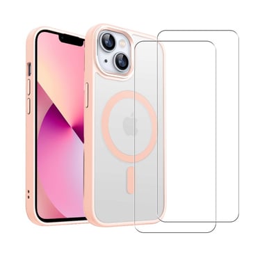 EVETANE iPhone 13 Funda Transparente Compatible Magsafe Contour Rosa + 2 Gafas Protección Pantalla