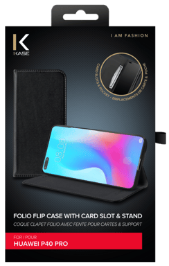 Coque clapet folio avec fente pour cartes & support pour Huawei P40 Pro, Noir