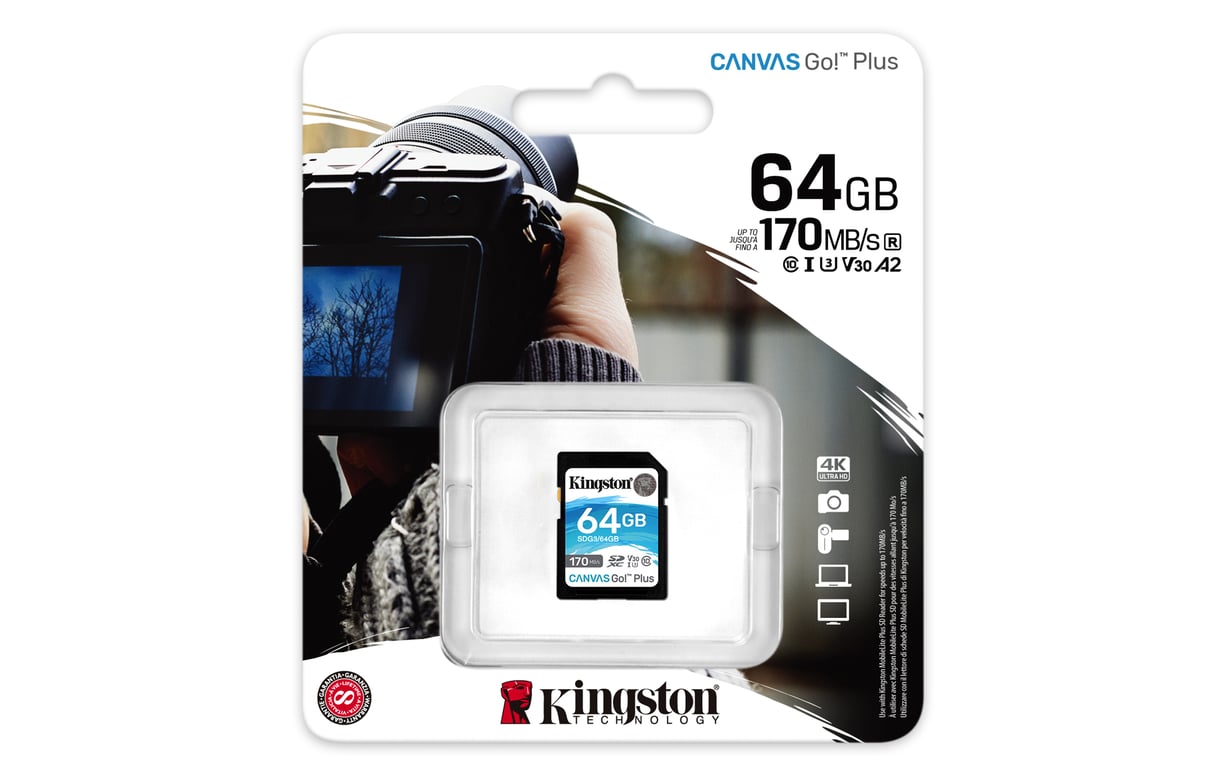Kingston Technology Carte SDXC Canvas Go Plus 170R C10 UHS-I U3 V30 de 64 Go