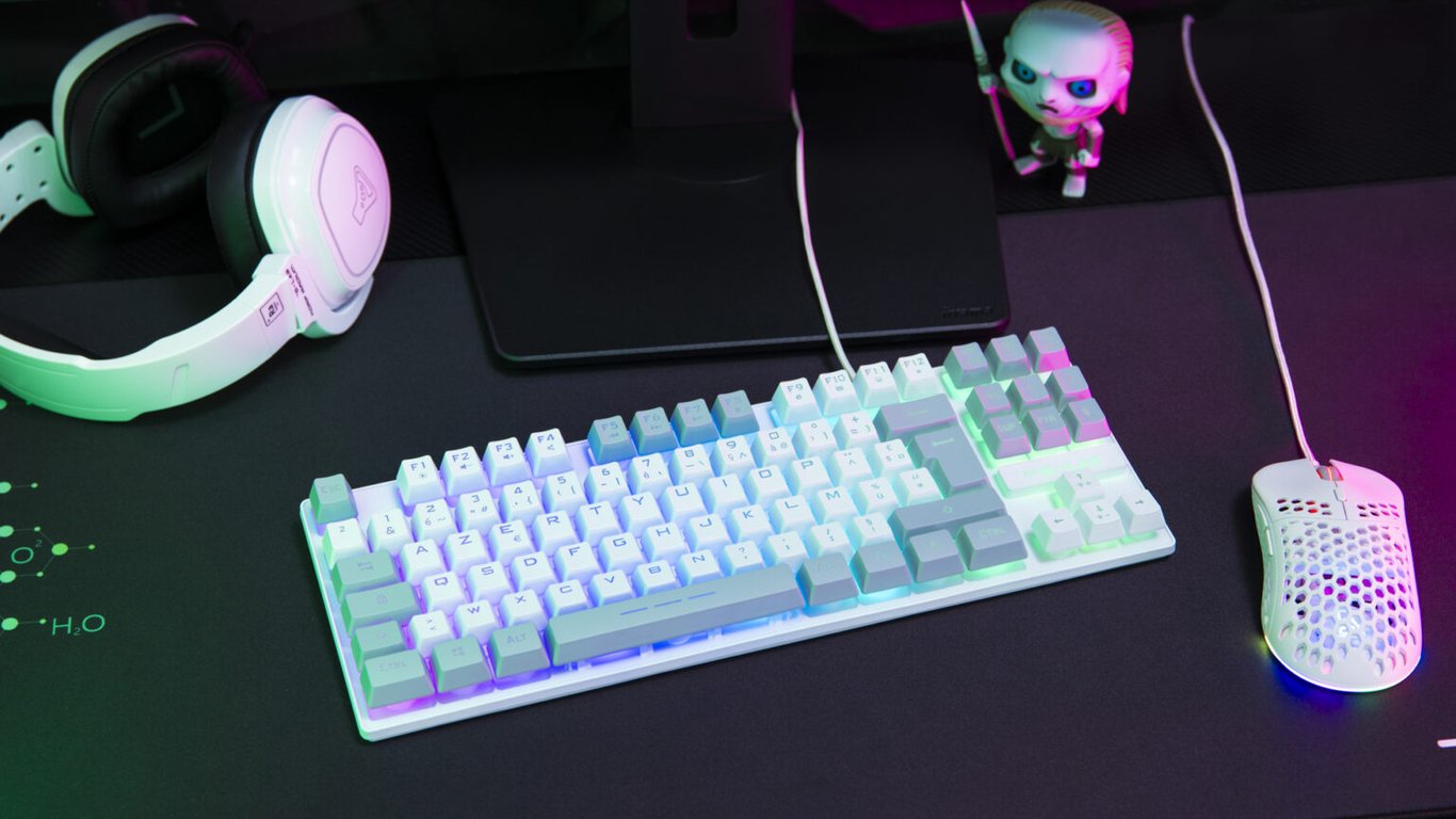 The G-Lab KEYZ-CAE-TKL-WG/FR clavier Gaming USB AZERTY Français Gris, Blanc - Neuf