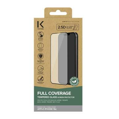 Protector de pantalla de vidrio templado (60 % de vidrio templado reciclado) para Apple iPhone 13/13 Pro/14/16e, negro