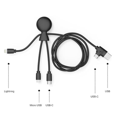Câble Mr BIO USB A+C / microUSB & USB C & Lightning 2.1A 1m FastCharge 10.5W Noir - Eco-responsable Xoopar