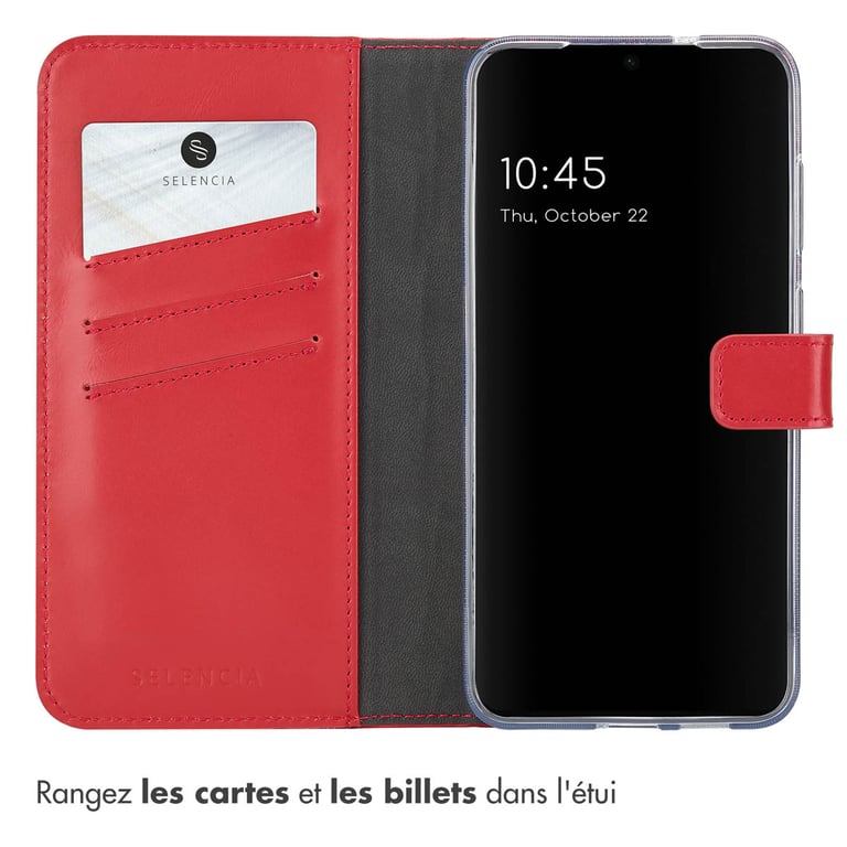 Selencia Étui portefeuille en cuir véritable pour Samsung Galaxy S25 Plus - Rouge - Neuf