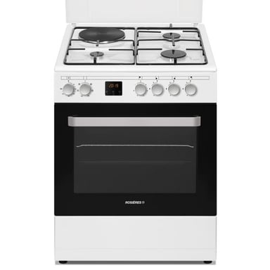 Cuisinière mixte Rosières RGE660CMW/E Four électrique 60L 4 foyers (3 gaz+1 électrique) Catalyse Minuteur Blanc