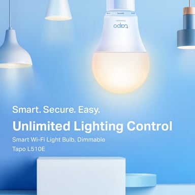 Ampoule connectée Tapo WiFi Dimmable E27 Blanc 2700K 220V-240V 50/60 Hz Équivalent 60W 2.4 GHz IEEE 802.11b/g/n classe énergétique E