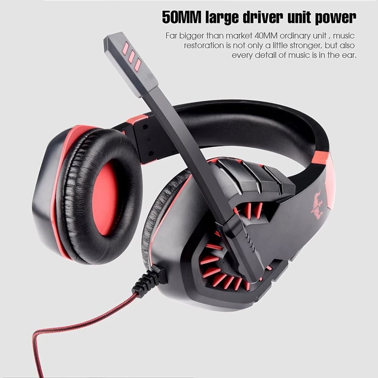 Ovleng Casque gamer OV-P40 noir et rouge avec micro - Haut-parleur 50mm - Contrôle du volume sur le fil - vue 3