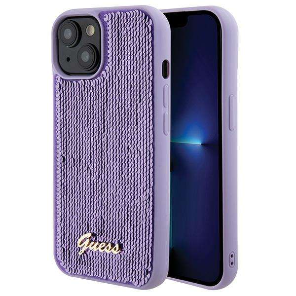 Guess Étui pour iPhone 15 6.1 étui rigide Sequin Script Metal