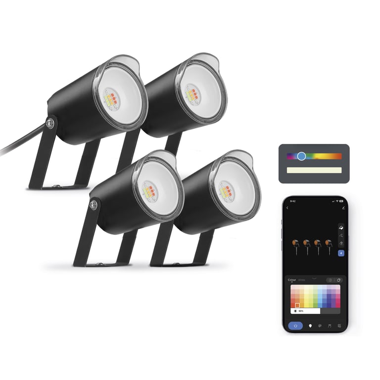 Ksix Pack 4 Spots LED Extérieurs Smartled RGBWIC IP65 Contrôle APP Installation Facile Neuf