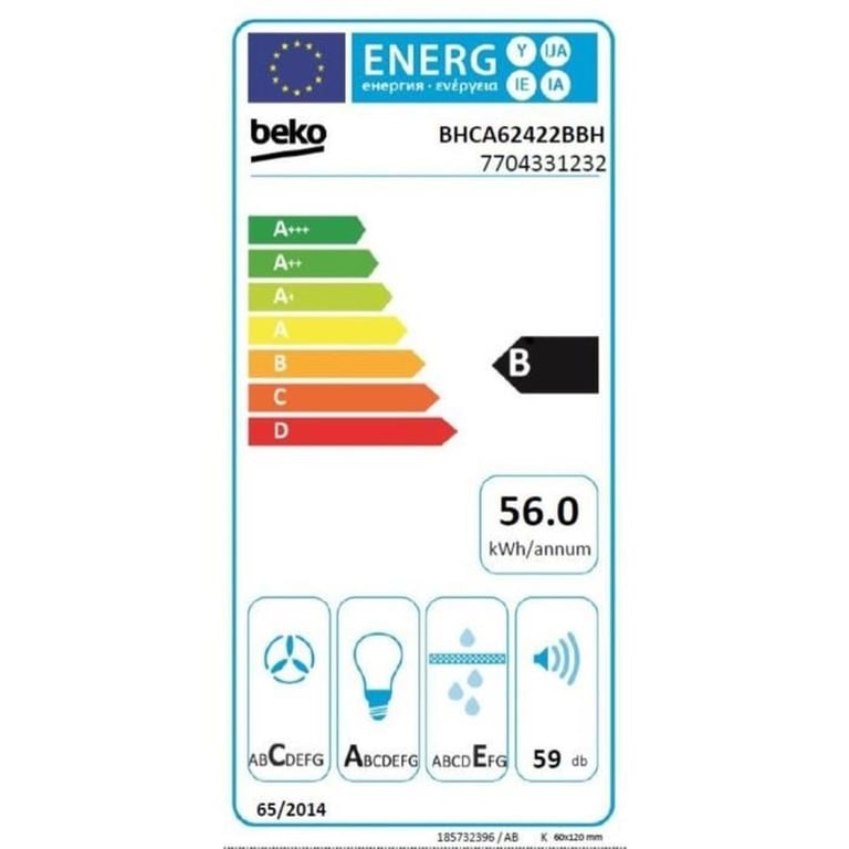 Hotte Murale Beko BHCA66741BBHF – Débit 400 m³/h, 3 Vitesses, Noir - vue 6