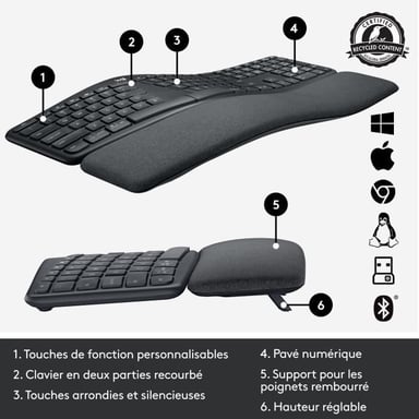 Logitech Ergo K860 Tastiera RF senza fili + Bluetooth francese Grafite