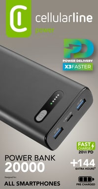 Cellularline 8018080484650 agli ioni di litio (Li-Ion) 20000 mAh Nero