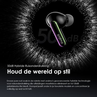 oraimo SpaceBuds – Écouteurs Bluetooth sans fil avec réduction de bruit hybride 50dB, Bluetooth 5.4, autonomie 40h, LEDs et mode Smart Chat