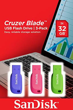 SanDisk Cruzer Blade 3x 32GB lecteur USB flash 32 Go USB Type-A 2.0 Bleu, Vert, Rose - Neuf