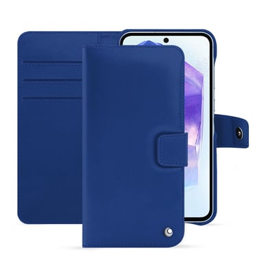 Étui portefeuille cuir Samsung Galaxy A55 -  - Bleu - Cuir lisse
