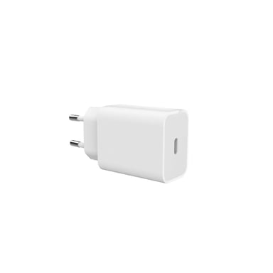 Chargeur secteur 1 Port USB-C : 5V/3A, 9V/2.78A, 12V/2.08A, 25W, Power Delivery, coloris blanc - Format sachet