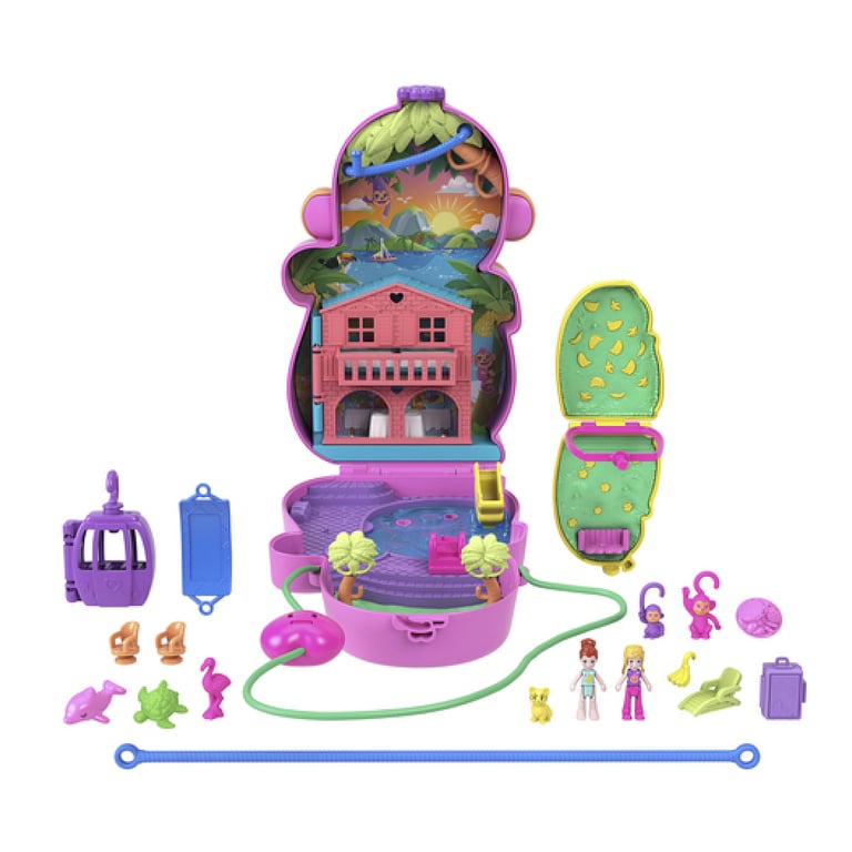 Polly Pocket Maman Singe et Son Bébé Coffret avec animaux et 13 accessoires jouet 2 en 1 sac à main à porter HWP04 - vue 3