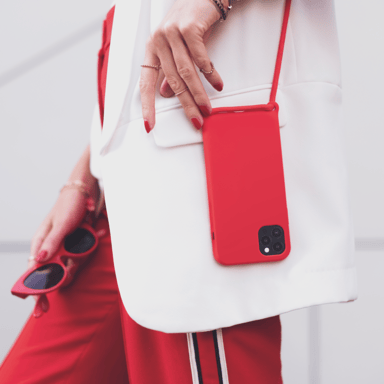 Custodia a tracolla in morbido gel di silicone per Apple iPhone 12/12 Pro, rosso fuoco