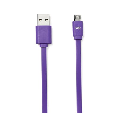WE 1m Cable Plano Micro USB Reversible - Conector Ultra Resistente - Carga Rápida para Samsung Huawei Nexus Sony - Morado