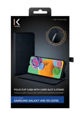 Clamshell folio con ranura para tarjetas y soporte para Samsung Galaxy A90 5G 2019, Negro