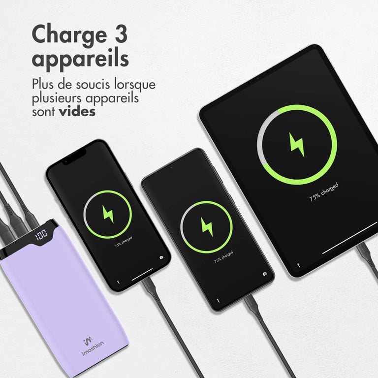 imoshion Batterie externe - 20.000 mAh - Quick Charge et Power Delivery - Lilas - Neuf