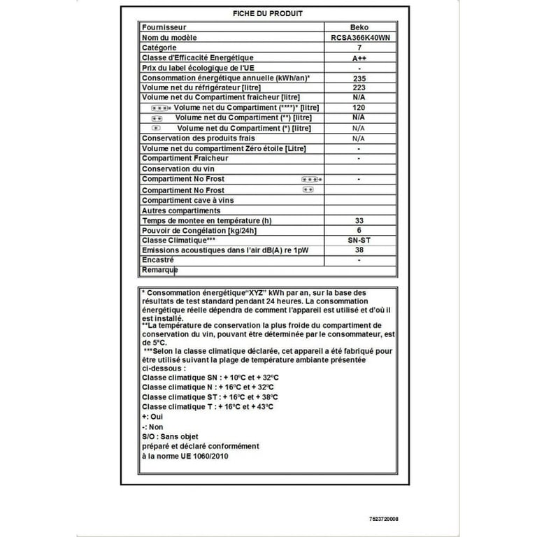 BEKO Réfrigérateur Combiné 2 portes 343 litres RCSA366K40WN - vue 8