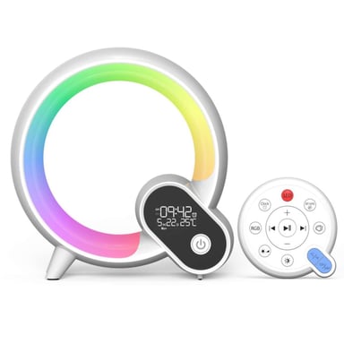 Elight D3 Lámpara reloj de sobremesa inteligente en forma de Q con altavoz Bluetooth Luz despertador y ruido blanco Blanco