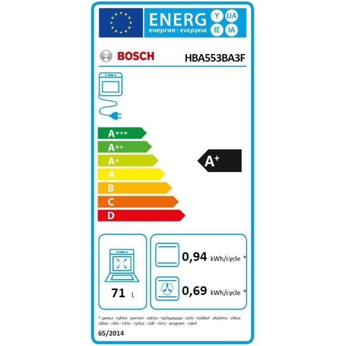 Four encastrable EcoClean - BOSCH SER4 - HBA553BA3F - Noir - 71 L - Classe énergie A+ - 59,5 x 59,4 - Neuf