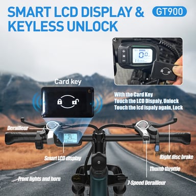 Vélo électrique Aairsk GT900 26 pouces, moteur 250 W, batterie 36 V 13 Ah, double suspension