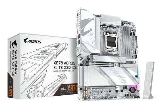 GIGABYTE X870 AORUS ELITE X3D ICE Carte Mère - Compatible avec processeurs AMD Ryzen 9000, VRM numérique 16+2+2 phases, jusqu'à 9000Hz DDR5 (OC), 2xPCIe 5.0 + 2xPCIe 4.0, Wi-Fi 7, LAN 2.5GbE, USB 4