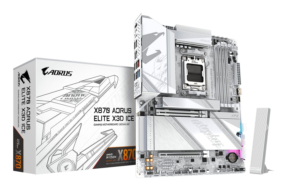 GIGABYTE X870 AORUS ELITE X3D ICE Carte Mère Compatible avec processeurs AMD Ryzen 9000 VRM numérique 16+2+2 phases jusqu’à - vue 7