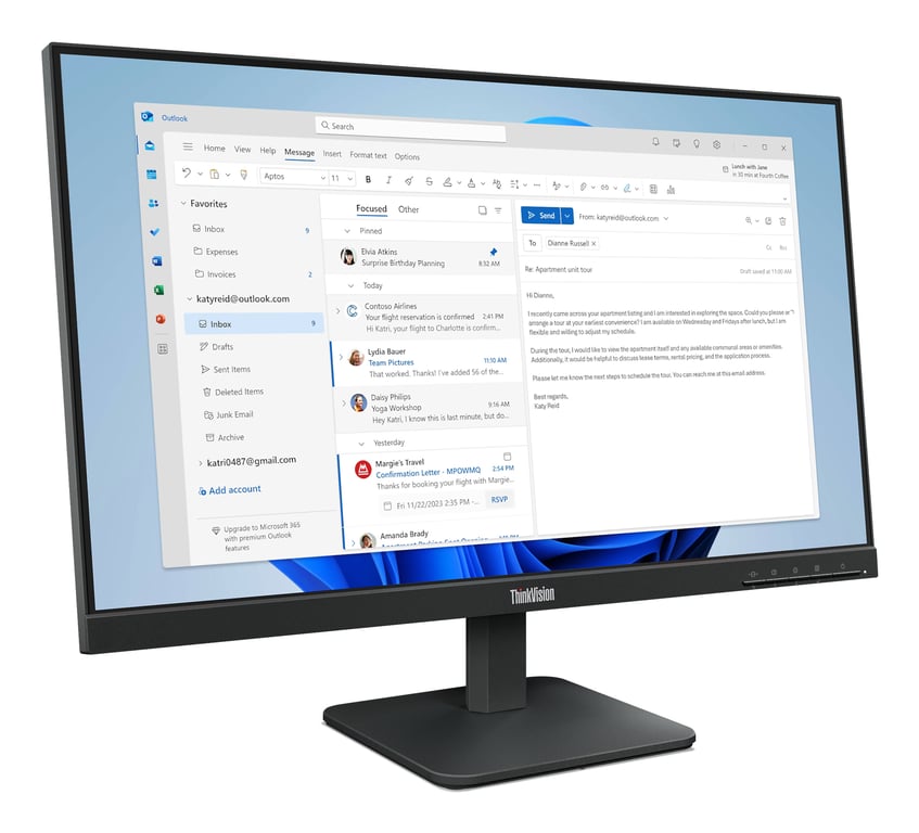 Lenovo ThinkVision S24 4e Écran LED 24 23.8 visualisable 1920 x 1080 Full HD @ 100 Hz IPS 250 cdm² 1300:1 4 ms HDMI VGA corbeau - vue 3