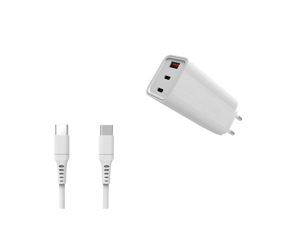 Chargeur ultra rapide GaN 65W Triple Port avec Câble USB-C vers USB-C 100W  (idéal pour Mac) - WTK
