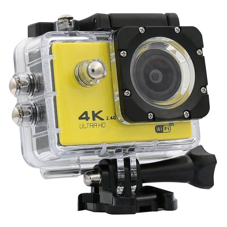 Caméra Sport Étanche 4K Slow Motion Grand Angle 170° Jaune + Kit de Fixation YONIS