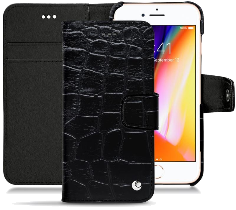 Housse cuir Apple iPhone 8 - Rabat horizontal portefeuilleNoir
