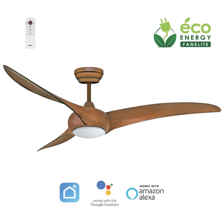 Fanelite Ventilateur de plafond 132 cm imitation bois MAFATE Moteur DC LED dimmable 3 couleurs Wifi Silencieux Neuf