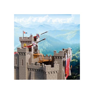 PLAYMOBIL 72112 Castello Forte Cavalieri del Leone, Torre di avvistamento, Ponte levatoio, 183 Pezzi, Grigio e Rosso