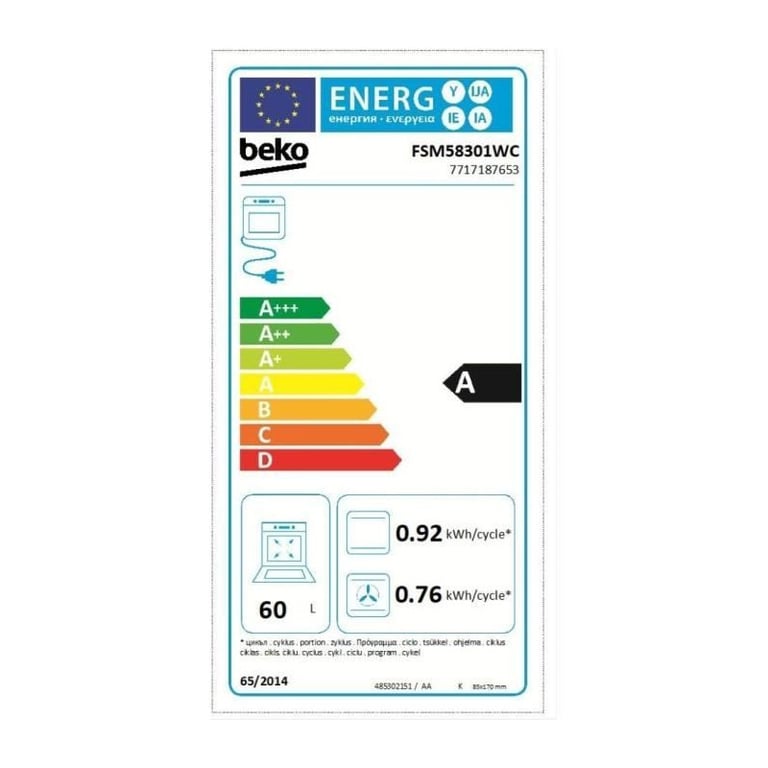 Cuisinière Induction BEKO FSM58301WC – 3 Foyers, 60 L, 0,92 kWh/cycle - vue 6