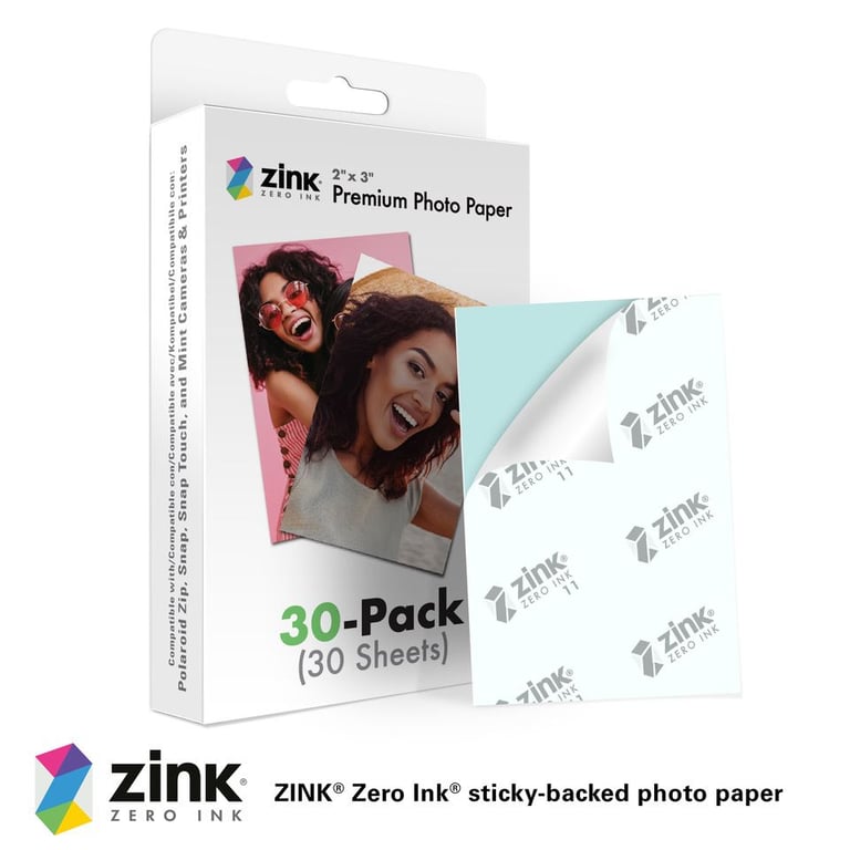 Paquete de 30 papeles fotográficos instantáneos ZINK de formato 2x3