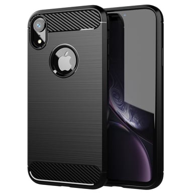 Coque pour Apple iPhone XR en Brushed Noir Housse de protection Étui en silicone TPU flexible, aspect inox et fibre de carbone
