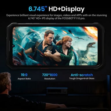 FOSSiBOT F110 Pro 5G, smartphone robuste, 20 Go de RAM + 128 Go de ROM, écran HD+ de 6,745 pouces, batterie 10000 mAh, appareil photo AI 50 MP, NFC et déverrouillage par empreinte digitale et facial -Noir