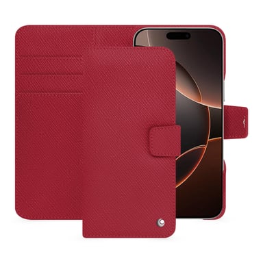 Étui portefeuille cuir Apple iPhone 16 Pro -  - Rouge - Cuir saffiano