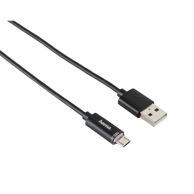 Câble micro-USB Type-C, avec témoin LED, noir, 1 m