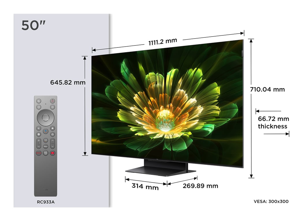 TV QD-Mini LED Pro Tcl 50C79K 127 cm 4K UHD 2025 Aluminium brossé