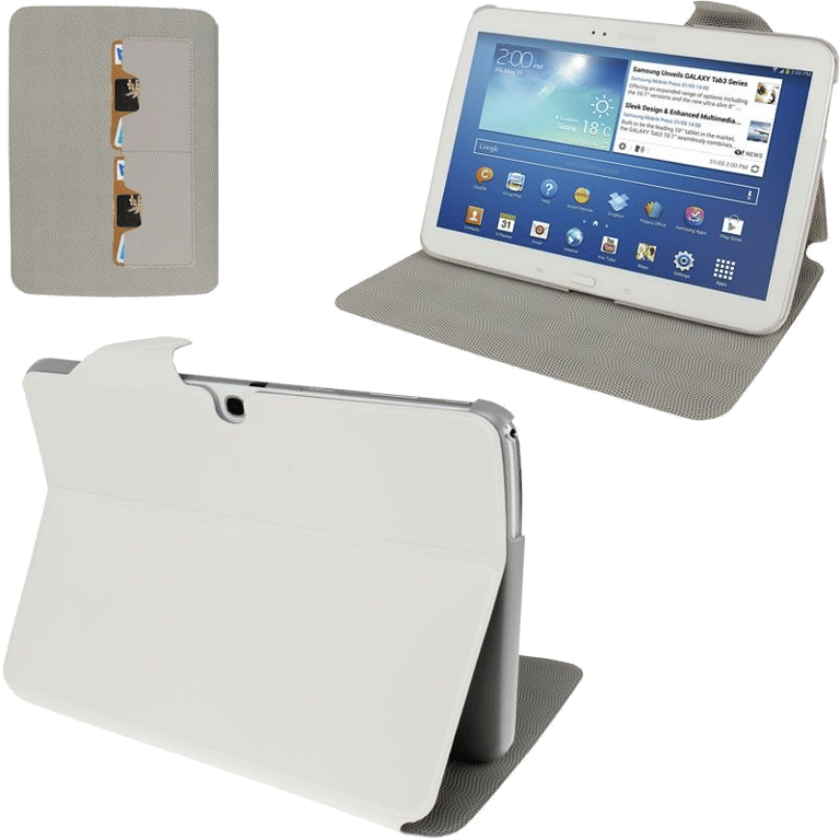 Housse de Protection Cuir Blanc Samsung Galaxy Tab 3 10.1 P5200 Support Integral Faux cuir YONIS